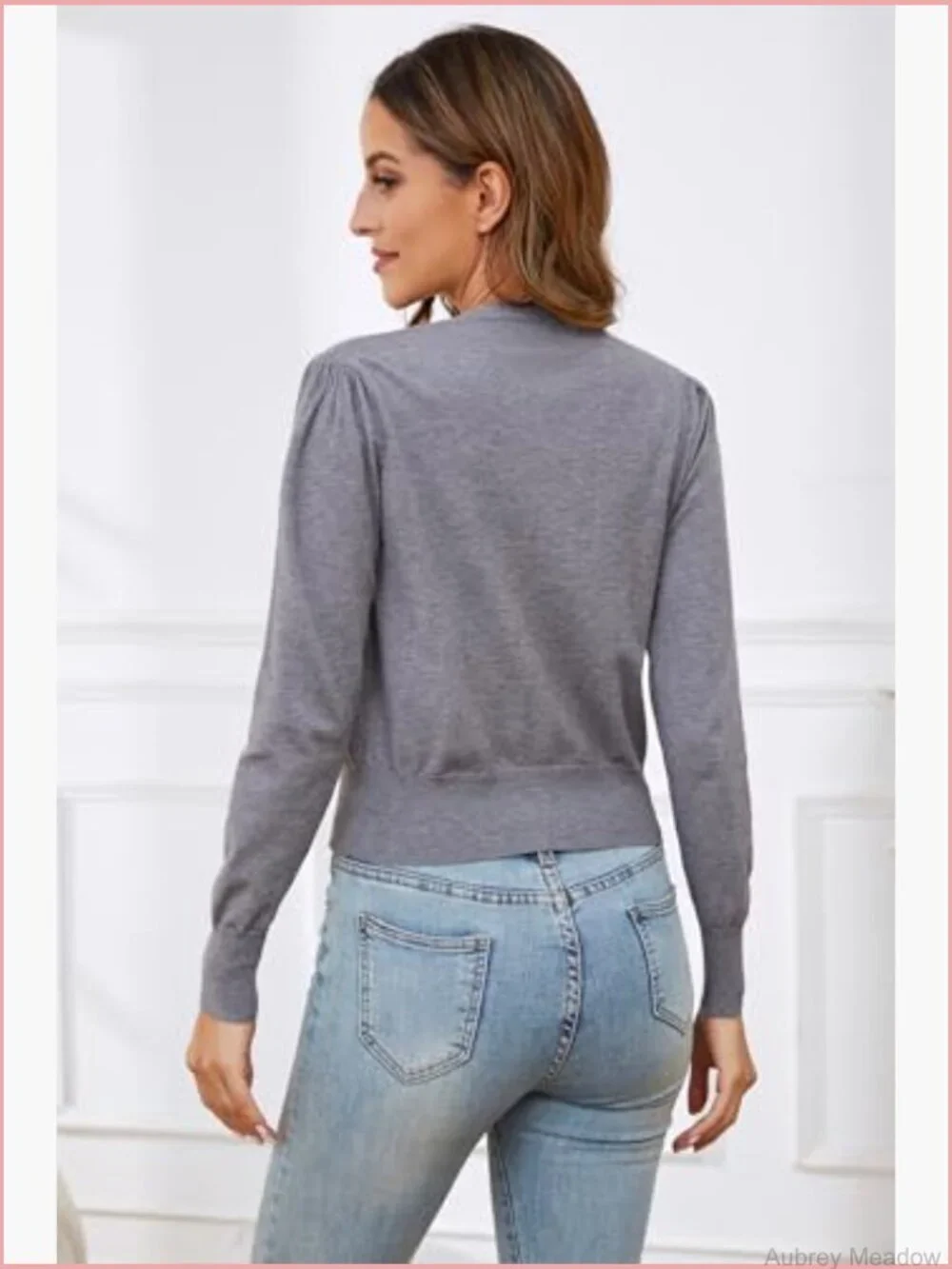 Women's Cropped V-Neck Button Down Cardigan Long Sleeve Knit Sweater